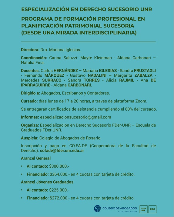 Descuento - Programa de formación profesional en planificación patrimonial sucesoria (desde una mirada interdisciplinaria) - UNR